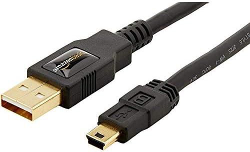 Amazon Basics USB-A to Mini USB 2.0 Fast Charging Cable, 480Mbps Transfer Speed with Gold-Plated Plugs, 1.8 meters, Black