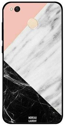 غطاء حماية واقٍ لهاتف شاومي ريدمي 4X نمط رخامي باللونين الأبيض والأسود ونمط سادة بلون وردي فاتح