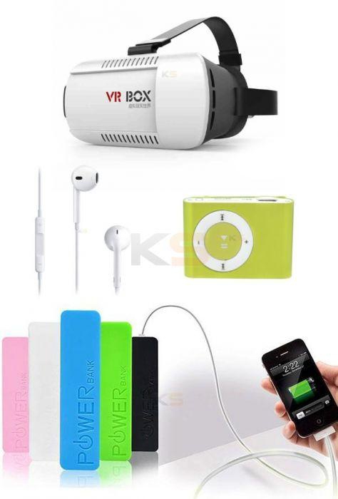 [4in1 Bundle] Mate VR Box + MP3 Player + 2600Mah  Power Bank + EarPods with Remote - Random Color