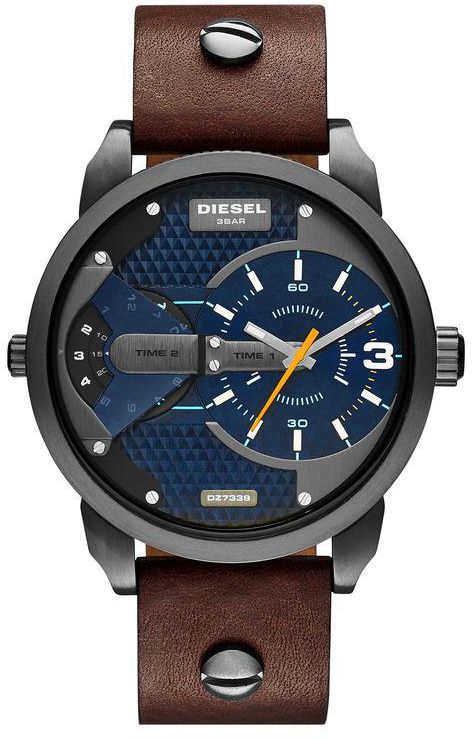 Diesel Men's Daddy Blue Textured Dial Brown Leather Analog Quartz Watch