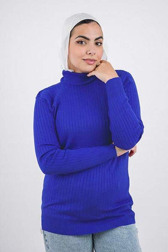 Le Voile Wide Short Ribbed Pullover - RoyalBlue