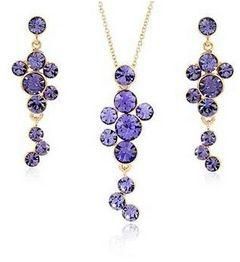 PURPLE RHINESTONE CRYSTAL DANGLE EARRINGS AND PENDANT JEWELRY SETS WITH K GOLD PLATED ALLOY