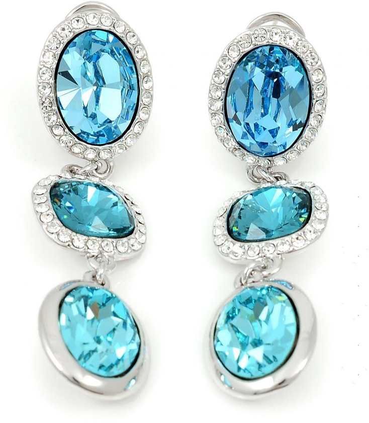 Swarovski Elements 18K White Gold Plated Earings Encrusted with Blue Swarovski Crystals