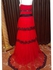 فستان سهره طويل لونه احمر مستورد من الدانتيل مع الأسود.