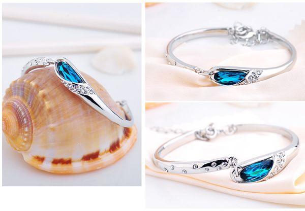 Swarovski Bracelet for Women ‫(Blue Swarovski Crystal, 18K White Gold-plated)