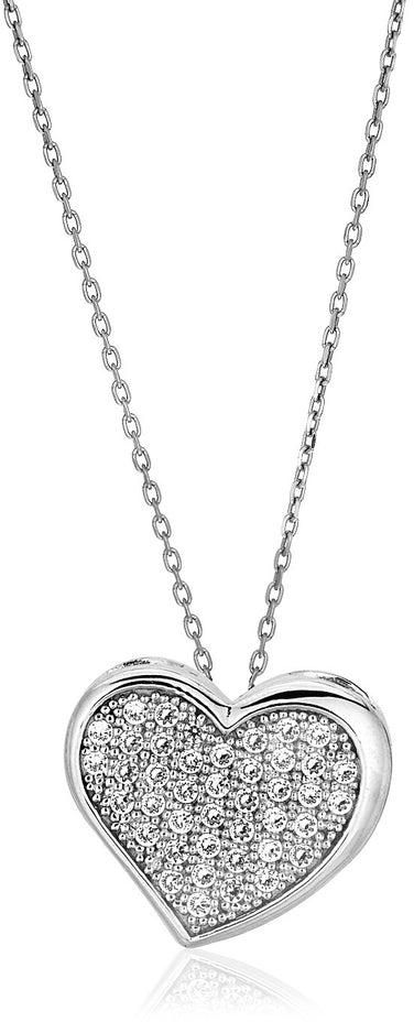 Sterling Silver Heart Necklace with Cubic Zirconias-rx00838-18