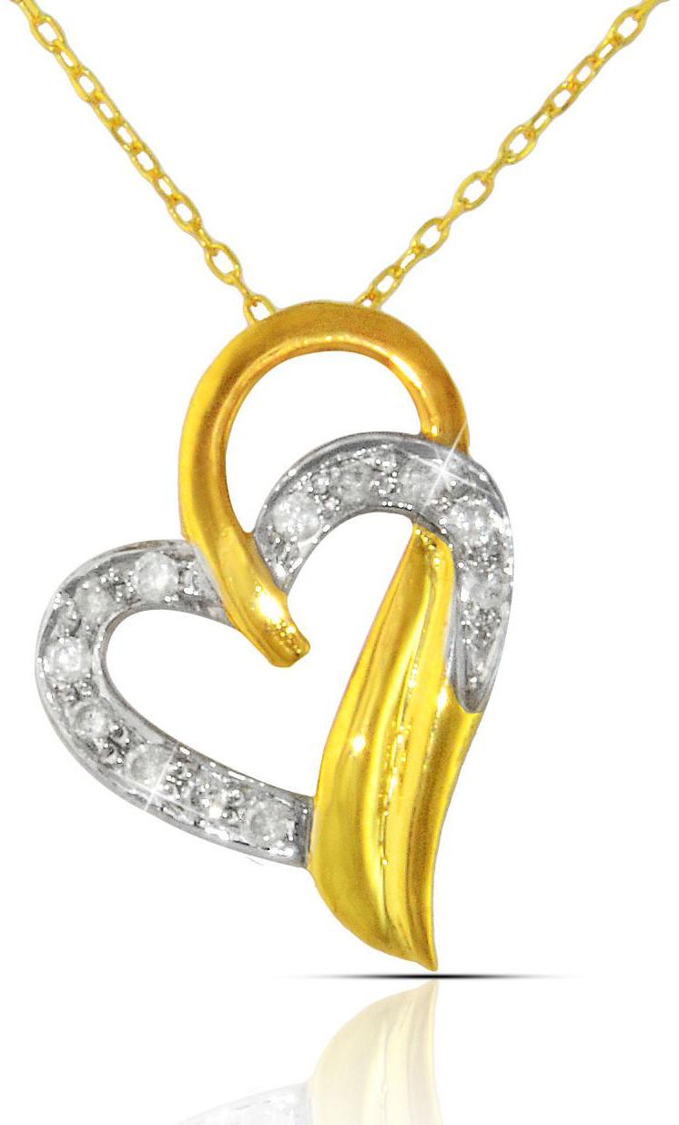 Vera Perla 18K Solid Yellow Gold 0.12Ct Genuine Diamonds Overlapped Heart Necklace