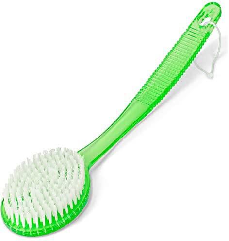 DecorRack Bath Brush with Bristles, Long Handle for Exfoliating Back, Body, and Feet, Bath and Shower Scrubber, Green (1 pack)