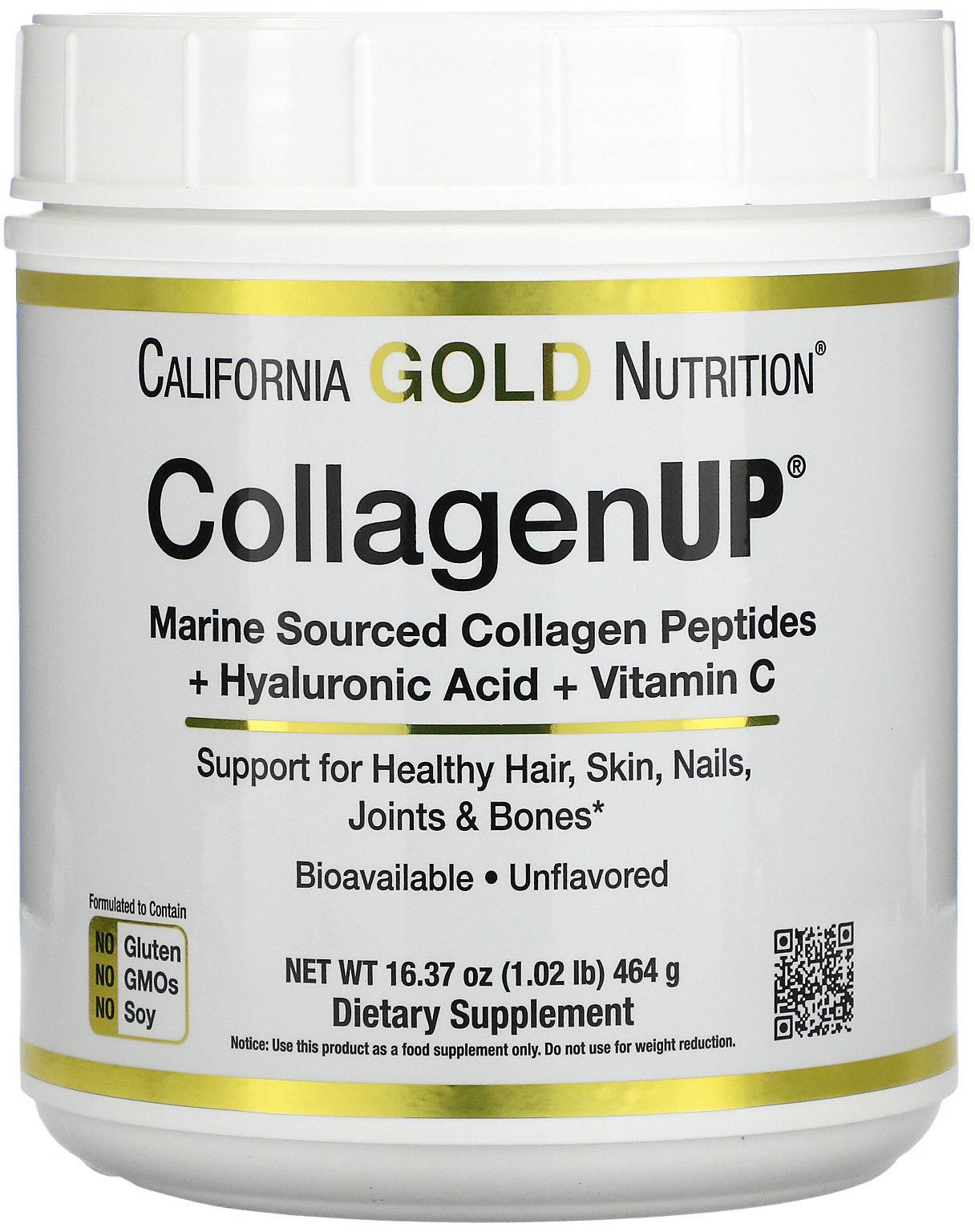 California Gold Nutrition, CollagenUP، كولاجين بحري متحلل + حمض الهيالورونيك + فيتامين جـ، خالٍ من النكهات، 16.36 أونصة (464 جم)
