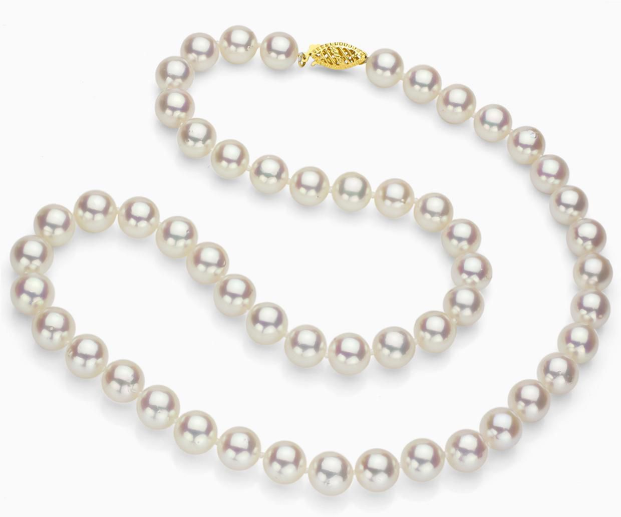 DaVonna 18k Gold White Round High Luster Akoya Pearl Necklace (7.5-8 mm)