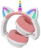 Foldable Unicorn Wireless Bluetooth Headphones with LED Light and Mic, for Tablet, PC, Birthday Gift (White+Pink)
