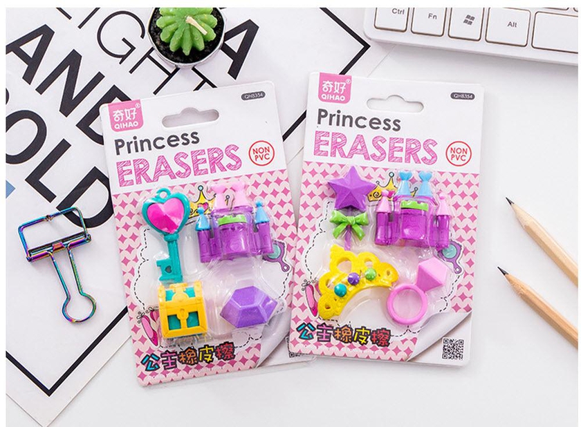 Colorful Princess Rubber Eraser School Kids Stationery Set