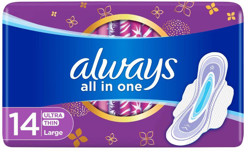 Always - All in one Ultra Thin, Large sanitary pads with wings - 14 ct- Babystore.ae