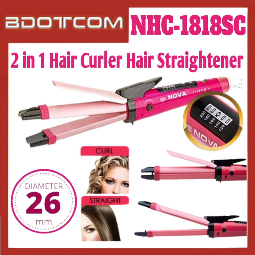 [ Ready Stock ] Nova NHC-1818SC 2 in 1 Hair Beauty 26mm Hair Curler Hair Straightener