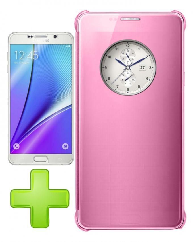 Speeed K-view Cover for Samsung Galaxy Note 5 - Pink + Glass Screen Protector - Clear