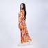 Miss Venus Half Sleeves Printed Satin Chiffon Dress With Elastic Waist