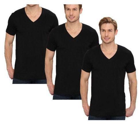 3-In-1 Men's Plain V-neck Shirt- Black