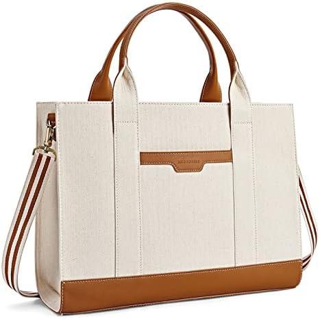 Missnine Tote Bag Canvas Laptop Bag 15.6 inch Briefcase for Women Large Capacity Handbag for Office, School, Travel