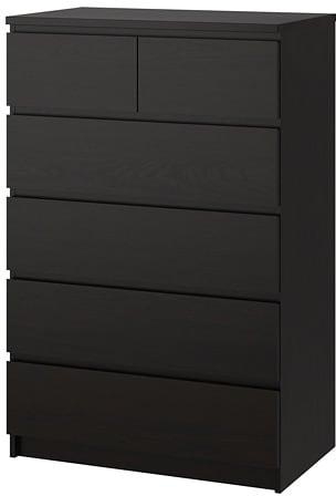 MALM Chest of 6 drawers, black-brown