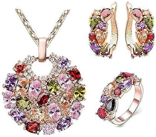 Colorful zircon necklace earrings set ladies jewelry three-piece