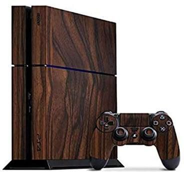 PS4 Full Dark Brown Woody Sticker Wrap With 2 Controller