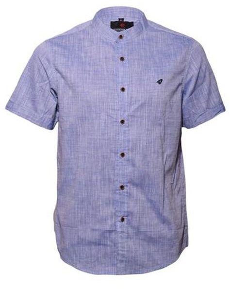 Fashion Lavender Blue Chinese Collar Short Sleeved Casual Shirt