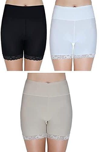 GLAMROOT Women’s Ice Silk High Waist Tummy Control Seamless Safety Shorts/ Boyshort Panties/Under Skirt Shorts/Cycling Shorts with Lace, Free Size (Pack of 2)