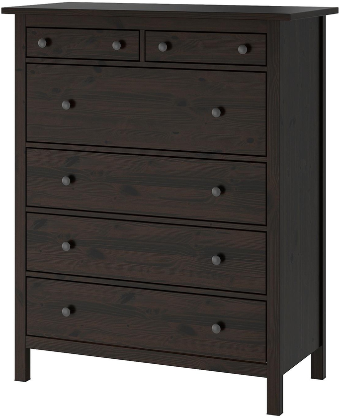 HEMNES Chest of 6 drawers - black-brown 108x131 cm