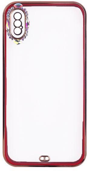 IPhone X / XS - Shockproof Transparent Cover With Colored Frame & Golden Border - Red