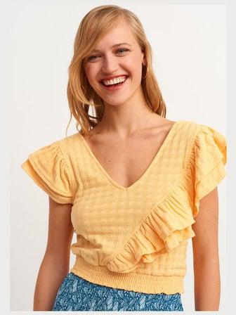 Short Blouse With Volant Details Yellow