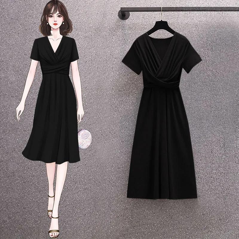 Oversize Women's Dress Women's 2022 Summer New Style Charm Slim Foreign Pleated Solid Color Simple Mid length Skirt