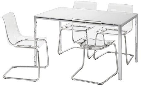 TORSBY / TOBIAS Table and 4 chairs, glass white, transparent