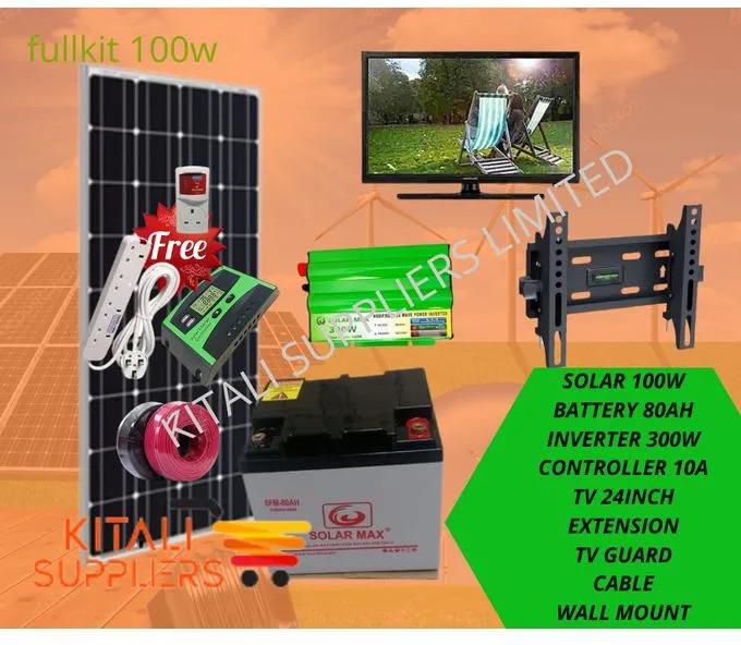 Solarmax 100W Solar Panel Monocrystalline (all Weather) Fullkit With 24inch TV With Cable