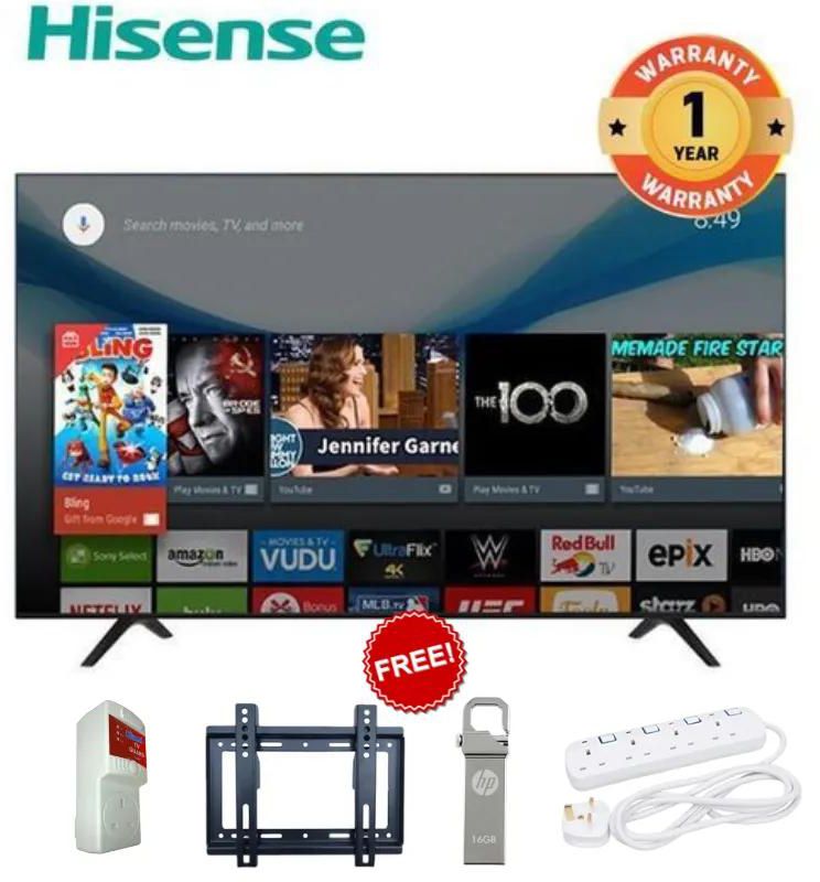 Hisense 32 Inch Frameless Smart TV (32A60KEN) Google Assistant, YouTube, Netflix, WI-FI with Free Gifts, 16GB HP Flash + 4 Way Extension + Wall Mount + TV Guard