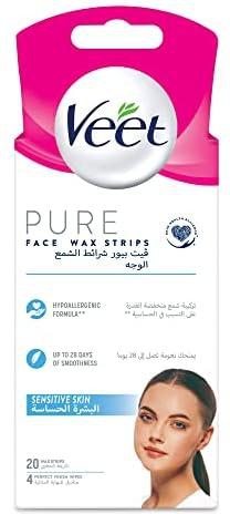 Veet Pure Face Wax Strips For Sensitive Skin – 20 Wax Strips