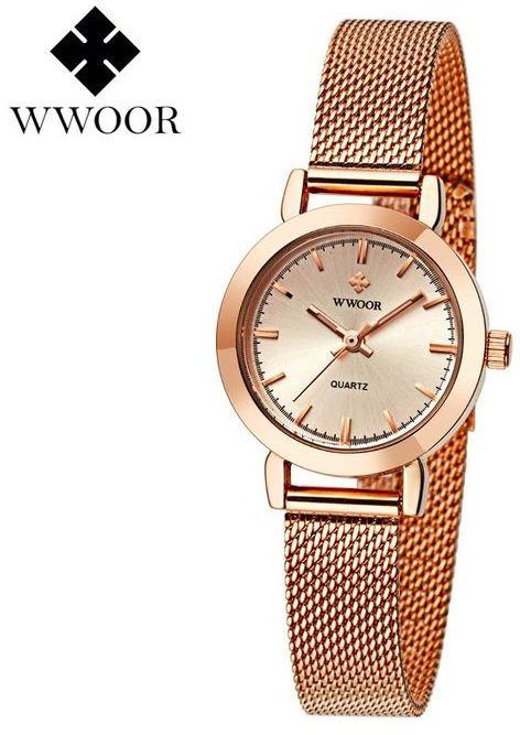 WWOOR Women Top Brand Luxury Stainless Steel Mesh Band Casual Business Quartz Rose Gold watch