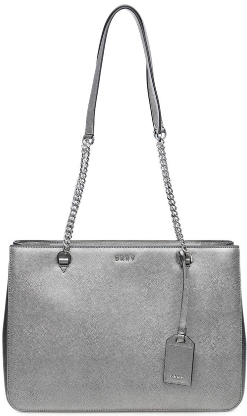 DKNY R361150806-043 Bryant Park - Metallic Saffiano Shopper Bag for Women - Leather, Metallic Pewter