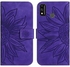 HuHa Case Cover Compatible For Honor 9X Lite Skin Feel Sun Flower Pattern Flip Leather Phone Case with Lanyard Dark Purple