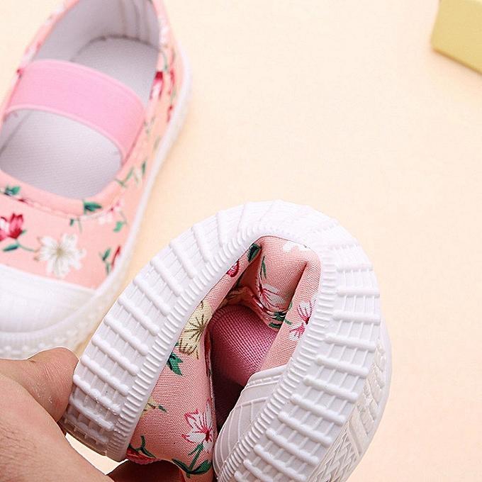Baby Fashion Sneaker Floral Child Girls Toddler Casual Canvas Shoes- Pink