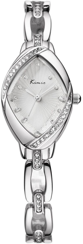 KIMIO Lady Fashion Rhinestone Bracelet Watch Analog Display Quartz Watch Silver White