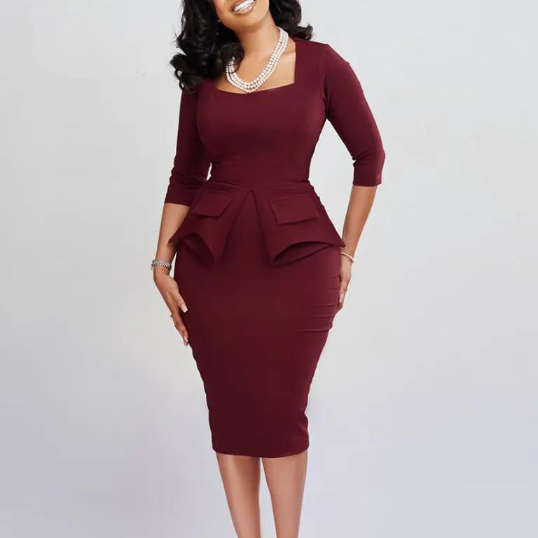 Women's 2023 Spring New Solid Colour Elegant Commuter Professional Sexy Tight Package Hip Dress