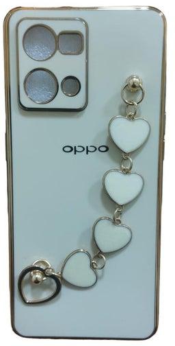 Case Cute Compatible with Oppo Reno 7 4G / Reno 8 4G Case with Chian,Luxury Sparkle Love Hearts Cover with Strap Bracelet Slim Soft TPU Camera Protective Girly Cover (Off White)