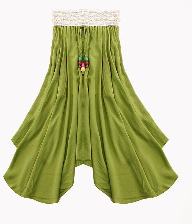 تنورة من القطن اللون أخضر مقاس وسط والوسط مرن