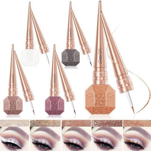 5 Pack Liquid Glitter Eyeliner Set, NALACAL Metallic Shimmer Glitter Eyeshadow, Pigmented, Long Lasting, Quick Drying, Loose Glitter for Crystals EyeMakeup, Waterproof Shimmer Liquid Eyeliner Liner