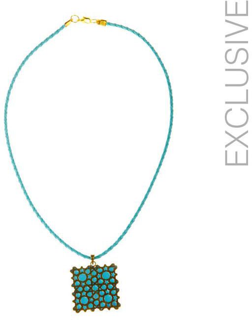 May Heggy Light Blue Islamic Square Small Pendant with Braided Leather Necklace