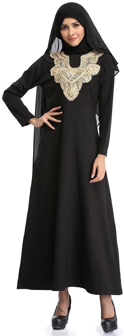 LeBelle18 Embroidered Floral Long Sleeve Maxi Dress - Design 1 - 3 Sizes (Black)