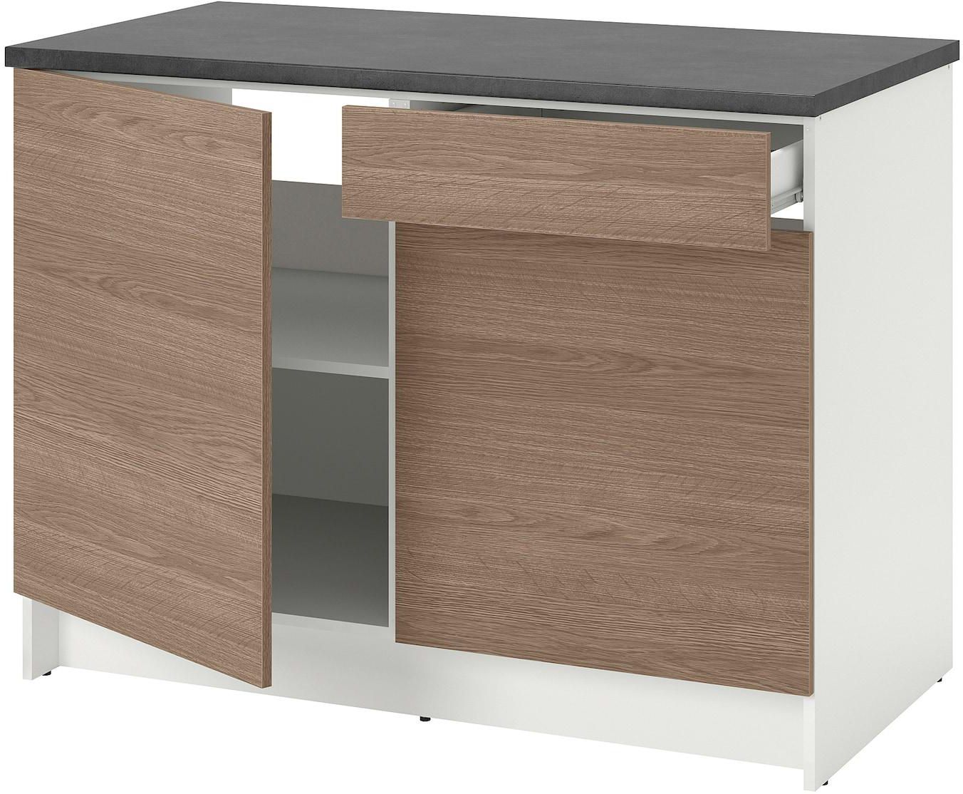 KNOXHULT Base cabinet with doors and drawer - wood effect/grey 120 cm