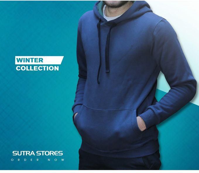 Sutra Stores Solid Hoodie - Navy Blue