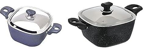 Top chef granite square cooking pot, size 20 - grey + Top Chef Granite Square Cooking Pot, Size 24 - Black