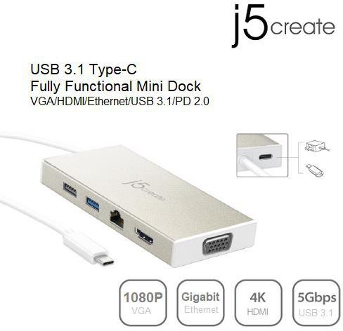 Switch2com J5 Create USB 3.1 Type-C Fully Functional Mini Dock (JCD376)